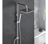 Görbach Colonna Doccia in Acciaio Inox senza Miscelatore, Set Doccia a Pioggia con Doccetta e asta doccia regolabile in altezza 74-114 cm, soffione XL 25x25 cm cromato