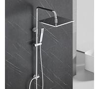Görbach Colonna Doccia in Acciaio Inox senza Miscelatore, Set Doccia a Pioggia con Doccetta e asta doccia regolabile in altezza 74-114 cm, soffione XXL 30x30 cm cromato