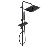 Görbach Colonna Doccia Nero in Acciaio Inox Senza Miscelatore Colonna Doccia idromassaggio Asta Doccia Set Doccia a Pioggia Con Doccetta,Porta Ogetti Mensola e Soffione Doccia 35 * 25 cm