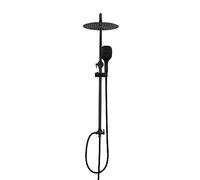 Görbach Colonna Doccia Nero Opaco in Acciaio Inox Set doccia a Pioggia con Soffione e Doccetta (D20cm)