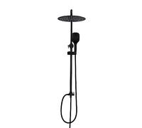 Görbach Colonna Doccia Nero Opaco in Acciaio Inox Set doccia a Pioggia con Soffione e Doccetta (D25cm)