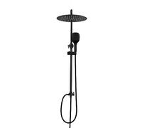 Görbach Colonna Doccia Nero Opaco in Acciaio Inox Set doccia a Pioggia con Soffione e Doccetta (D30cm)