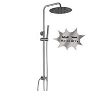 Görbach Colonna Doccia Senza Miscelatore, Acciaio Inox 304 Colonna Doccia idromassaggio Asta Doccia Saliscendi Regolabili, Set Doccia a Pioggia con Soffione e Doccetta a Mano, D30cm Grigio Canna
