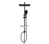 Görbach Colonna Doccia senza Miscelatore, Colonna Doccia Acciaio Inox con Saliscendi Doccia Altezza Regolabile 74-114cm, Set Doccia a Pioggia con Doccetta e Mensola, Soffione 30x30cm, Nero