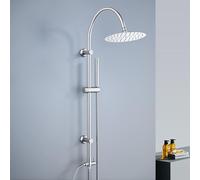 Görbach Colonna Doccia senza Miscelatore, set doccia a pioggia in acciaio inox con Soffione rotondo D20 cm e Doccetta a Mano, asta doccia vintage a forma di U Cromato