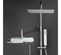 Görbach Kit Doccia con Termostatico in Acciaio INOX 304, Soffione a Pioggia con Doccetta Cromo, Set Doccia a Pioggia con Doccetta