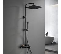 Görbach Nero Colonna Doccia con Termostatico in Acciaio INOX 304 Colonna Doccia Rubinetto con Soffione con Miscelatore, Set Doccia a Pioggia con Doccetta(35×25cm)