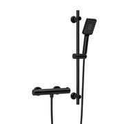 Görbach Rubinetto Termostatico per Doccia con Set Asta Doccia, Colonna Doccia con Miscelatore Termostatico, Miscelatore Doccia + Barra Doccia INOX 70 cm, DS1208 Nero