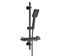 Görbach Colonna Doccia in Acciaio inox con Mensola per doccia, Barra Doccia 70cm Asta Doccia Saliscendi con Doccetta a 3 Getti, Supporto per Soffione Doccia e Tubo per Bagno Rettangolare nero opaco