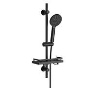 Görbach Colonna Doccia con Mensola per doccia, Barra Doccia 70cm in Acciaio inox Asta Doccia Saliscendi con Doccetta a 3 Getti, Supporto per Soffione Doccia e Tubo per Bagno, Rotonda Nero Opaco