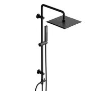 Görbach Set Doccia a pioggia senza Miscelatore, Colonna Doccia in acciaio inox con asta doccia 92 cm, Quadrato Soffione a Pioggia e Doccetta, XL 25 x 25 cm, Nero