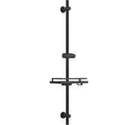 Görbach Set doccia in acciaio inox con supporto per soffione doccia regolabile, supporto da parete compatibile con fori forati, adatto per doccette standard, asta doccia 100 cm e ripiano doccia nero