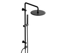 Görbach Sistema doccia a pioggia senza rubinetto, Set Colonna doccia in acciaio inox con asta doccia 92 cm, rotondo soffione XL D25 cm, nero
