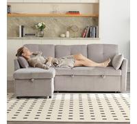 Goeria Multi-Functional L-Shaped Divano Letto With Storage and Pull-Out, Interchangeable Chaise Longue, Modular Sectional