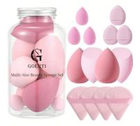GOERTI Set di spugne per trucco, 14 spugne multicolore per miscelare liquidi, crema e polvere, spugnette triangolari, mini frullatore di bellezza, soffio per polvere per pollice (rosa)