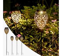 Görvitor Lampade solari per esterni da giardino, 4 pezzi, LED in metallo, per esterni, IP65, impermeabili, orientali, da giardino, a energia solare, luce bianca calda, con picchetto, decorazione da