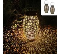 Görvitor Lanterne Solari per Esterni, 2 Pezzi, Lanterna a LED in Metallo, IP65 Impermeabile, Sospesa/in Piedi, per Giardino, Vintage, Balcone, Terrazza, Prato, Natale (Nero)