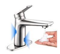 GOESMO Rubinetto da bagno con erogatore di sapone integrato, temperatura dell'acqua calda e fredda regolabile con maniglia singola, modalità sensore corto e lungo, rubinetto automatico con sensore per