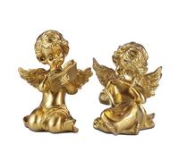 Goetland Coppia di Statua Angelo Lisant un Livre Angeli Statuette Figurine Cherubino Statuetta Decorativa Casa Interno Vintage Regalo Battesimo Resine Artificiali 11 cm Oro