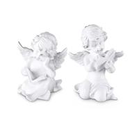 Goetland Coppia di Statua Angelo Lisant un Livre Angeli Statuette Figurine Cherubino Statuetta Decorativa Casa Interno Vintage Regalo Battesimo Resine Artificiali 11 cm Bianco
