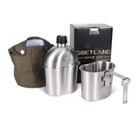 Goetland US Esercito Acciaio Inox Borraccia Militare 1l con Gavetta Tazza 0,5l Custodia Nylon Accessori Campeggio Borraccia