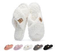 GOEWY Pantofole da Donna con Memory Foam e Ciabatte Morbide a Punta Aperta con Cinturino Incrociato - Suola Antiscivolo, Regalo Stiloso per Donne, Mamme, Mogli(Bianco 38/39)