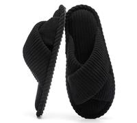 GOEWY Pantofole da donna in memory foam, per casa, camera da letto, velluto a coste, fasce incrociate, punta aperta, sandali, scarpe comode, regalo alla moda per donne, suola antiscivolo, nero, 9-10