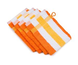 Gözze - Guanto da Bagno a Righe New York, Set da 2 Pezzi, Morbido e Assorbente, 100% Cotone, 17 x 24 cm - Arancione/Bianco/Giallo