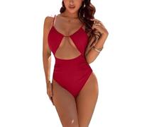 Gofeiibe Costume da Bagno Tagliato Fuori di Un Pezzo Tinta Unita Ruched Costume Intero Monokini Bikini Costume con Reggiseno Incorporato Rosso S