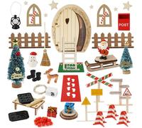 Goffii Set di 40 porte del gnomo, accessori per porta del gnomo, Natale con luce, set completo con cantiere, regalo fai da te per bambini, accessori con porta delle fate, cassetta delle lettere,