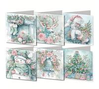 Gofission Confezione da 6 biglietti di auguri natalizi per pittura a diamante, 15 x 30 cm, fai da te 5D Diamond Art Special Shape Drill Crystal Postcards per familiari amici regalo fatto a mano