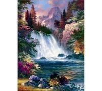 Gofission Kit per punto croce prestampato da 11 ct, per adulti principianti, cascate e alberi, set da ricamo a punto croce prestampato, con accessori, decorazione da parete, 30 x 40 cm (cascate)