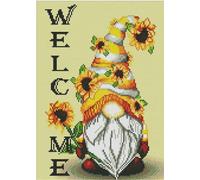 Gofission Kit per punto croce prestampato da 11 ct, per adulti principianti, gnomo e girasole, fai da te, set da ricamo a punto croce prestampato, con accessori, decorazione da parete, 30 x 40 cm