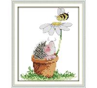Gofission Kit per punto croce prestampato da 11 ct, per adulti principianti, riccio e ape, set da ricamo a punto croce prestampato, con accessori, decorazione da parete, 24 x 28 cm (margherita)