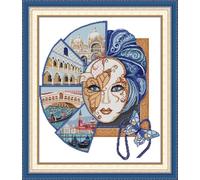 Gofission Kit per punto croce prestampato da 14 ct, per adulti e principianti, maschera Venezia fai da te, set da ricamo a punto croce prestampato, con accessori, decorazione da parete, 48 x 56 cm