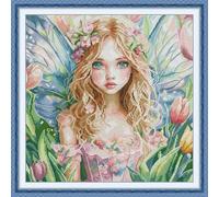 Gofission Kit per punto croce prestampato da 14 ct, per adulti e principianti, motivo fiera delle farfalle, set da ricamo a punto croce prestampato, con accessori, decorazione da parete, 44 x 44 cm