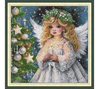 Gofission Kit per punto croce prestampato da 14 ct, per adulti e principianti, set da ricamo a punto croce prestampato con accessori, decorazione da parete, 34 x 34 cm (Natale)