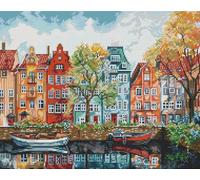 Gofission Kit per punto croce prestampato da 14 ct, per adulti e principianti, set fai da te per ricamo a punto croce prestampato, set con accessori, decorazione da parete, 42 x 34 cm (Copenhagen)