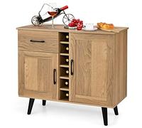 GOFLAME Credenza a buffet, armadietto da bar con portabottiglie per 6 bottiglie, cassetto estraibile e ripiani regolabili, mobiletto versatile per buffet per cucina e soggiorno, naturale