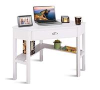 GOFLAME Scrivania angolare per computer, in legno, compatta, per casa e ufficio, postazione di lavoro con cassetto e ripiani, tavolo angolare per PC portatile, per piccoli spazi, casa, ufficio, bianco