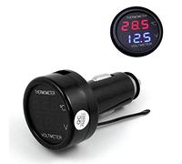 GOFORJUMP Voltmetro per Auto Digitale termometro misuratore di Temperatura Monitor Batteria Rosso Blu LED Doppio Display 2 in 1 DC 12V 24V voltmetro Automatico