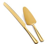 GoGeiLi Set di coltelli e server per torte in oro, set da taglio per torte in acciaio inox da 33 cm, elegante set di taglierine per matrimoni, compleanni, feste, anniversari
