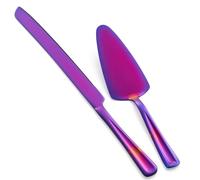 GoGeiLi Set di coltelli e server per torte viola, set da taglio per torte in acciaio inox da 33 cm, elegante set di taglierine per matrimoni, compleanni, feste, anniversari