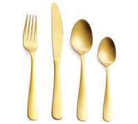 GoGeiLi Set di Posate da 24 Pezzi, Set di Posate in Acciaio Inossidabile Oro Opaco, Include Cucchiai, Forchette e Coltelli, Servizio per 6 Persone, Lavabile in Lavastoviglie