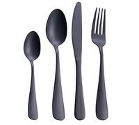 GoGeiLi Set di posate nero opaco da 24 pezzi, posate in acciaio inox satinato da 24 pezzi, per 6 persone, lavabili in lavastoviglie