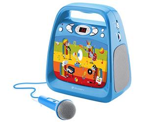 GOGEN Karaoke per bambini e lettore CD, USB I MP3, microfono incluso, uscita per cuffie, portatile, batteria o alimentatore di rete, Bluetooth, prodotto per bambini, blu
