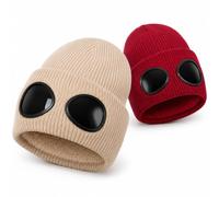 Goggle Knitted Beanie, Beanie With Goggles, Novelty Winter Hat (2PCS-H)