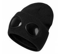 Goggle Knitted Beanie, Beanie With Goggles, Novelty Winter Hat (Black)