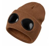 Goggle Knitted Beanie, Beanie with Goggles, Novelty Winter Hat (Caramel)