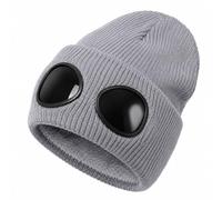 Goggle Knitted Beanie, Beanie With Goggles, Novelty Winter Hat (Gray)